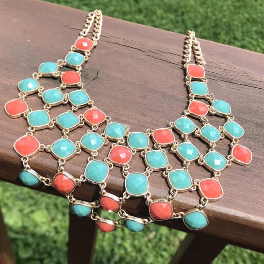 Orange & Turquoise Stitch Fix Statement Necklace